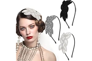 WLLHYF 3 sztuki opasek na głowę z koralikami z liśćmi z lat 20. XX wieku dla kobiet, opaska do włosów z lat 20., akcesoria do włosów, Boże Narodzenie, walentynki, prezent, czarny, srebrny, biały, 3 sztuki