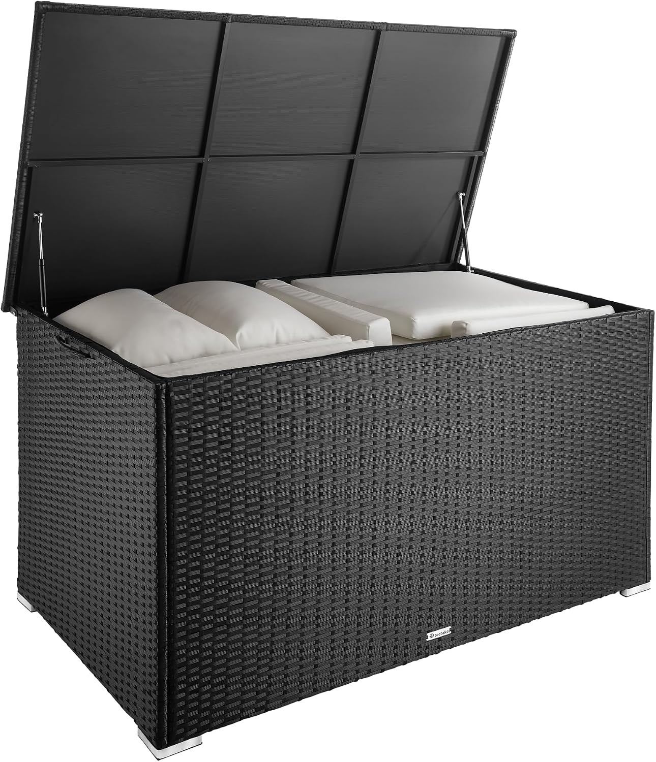 tectake Baúl de Almacenaje Exterior con 750 l de Capacidad, Arcón Exterior Atemporal de Poli ratán Resistente con Forro Interior Extraíble, Cofre para Jardín Exterior o Terraza - Negro