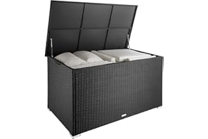 tectake Baúl de Almacenaje Exterior con 750 l de Capacidad, Arcón Exterior Atemporal de Poli ratán Resistente con Forro Interior Extraíble, Cofre para Jardín Exterior o Terraza - Negro