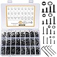 M2 M3 M4 M5 Nuts and Bolts Assorted Set, 1225 Pcs Carbon Steel Hex Socket Head Cap Screws Bolts and Nuts Kit, Thread Fastener Machine Hex Bolts & Nuts Assortment Kit with 4Pieces Hex Keys for Free