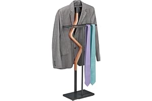 Relaxdays Służba męska, wieszak na ubrania do garnituru, wieszak na ubrania wys. x szer. x gł.: 107 x 47,5 x 20 cm, stal i płyta MDF, antracyt/naturalny