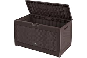 Casaria Coffre de Rangement Polyrotin brun Malle 310 litres Stockage Coussins avec roulettes Extérieur Jardin