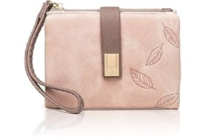 DANXIAN Mały portfel damski, 100% wegańska skóra, mały portfel damski, mały, miękki, wygodny, słodki, z dużą ilością przegródek na karty, Rosa, Portfel RFID