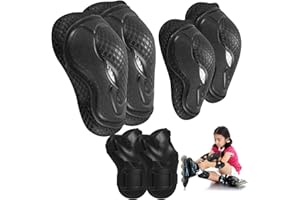 CBOFEIXG 6-in-1 Kids Knee and Elbow Pads for Children: 2 Knee Pads & Elbow Pads & Wrist Braces Guard Pads, Kids Sports Protective Gear Set for Skateboard Inline Roller Blading Skating Scooter Protector Pads