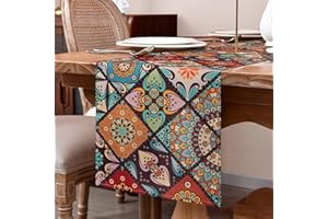 ETOLISHOP Runner da Tavolo Moderno 33x183cm Runner Tavolo Boho Runner da Tavola Boemia Mandala Floral Motivi Runner da Tavolo Poliestere Runner per il Tavolo per Sala da Pranzo Cucina Vacanze Soggiorno
