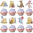 Xsstarmi 40 Pack Winnie Cupcake Toppers Double Sided Animal Bear Cupcake Picks Tiger Pig Cupcake Decorations for Cartoon Theme Bear Baby Shower Kids Birthday Party Cake Decorations Supplies