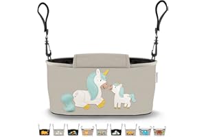 GRINSEZWERGE Borsa per Passeggino - 12 Motivi I Organizer per Carrozzina Neonato I Portaoggetti con Dispenser per Salviette I Universale Organizzatore Bambini colore grigio I Bambina Stroller Bag