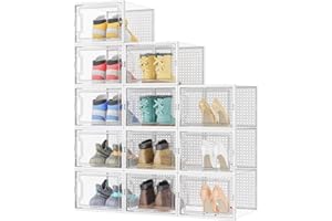 HOMIDEC Boîtes à Chaussures,12 pcs Rangement Chaussures Plastique Transparent Boite Rangement Conteneurs pour Organisateur de Chaussures avec Couvercles pour femmes/hommes,L