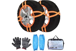 WODHMIEY Snow Socks for Car Tyres – Textile Tyre Covers Alternative to Snow Chains with Anti-Slip Traction, Durable Lightweight Fabric for Winter Ice and Snow Driving, 2-Pack with Gloves & Storage Bag
