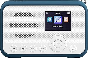 Sangean WFR-39 Radio por Internet con Dab+, FM, WiFi. Radio Internet portátil con Pantalla a Color, con 99 memorias FM, 99 Dab y 250i Radio. Blanco-Azul Oscuro