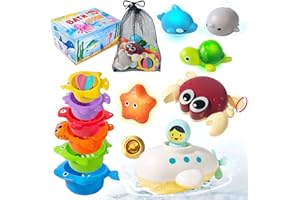 PATIFEED Bath Toys Gifts for Age 3 4 5 6 7 8+ Years Old Kids Boys Girls Toddlers - Swim Pool Bathtub Tub Toys for Toddlers, Stacking Cup with Wind Up Water Toys for Baby Birthday Christmas