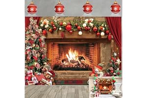 TENCOW Toile de fond vintage sur le thème de la cheminée de Noël - Cadeau pour photographie - 210 x 150 cm