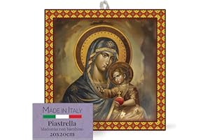F.LLI BONELLA Fratelli Bonella Fliese aus Keramik, 20 x 20 cm, Motiv Madonna mit Kind, Fliese mit Heiliger Figur zum Aufhängen, Keramikfliese