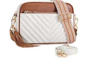 Bagsure Umhängetasche Damen – Crossbody Bags für Frauen mit 2 Verstellbaren, Abnehmbaren Breiten Gurten, Leichte Damen Schultertasche aus Leder, Gestepptes Design