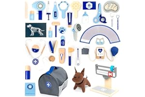 UMU® Jeu de vétérinaire pour Enfants en Bois avec modèle de Chien, stéthoscope, tensiomètre, etc., Jouet vétérinaire pour Le Jeu de rôle, Set de 37 pièces pour Les Filles et garçons de 3, 4, 5 Ans