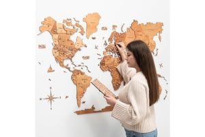 ENJOY THE WOOD Mappa Mondiale in Legno 3D Arte da Parete Grande Decorazione da Parete Idea Regalo per Inaugurazione Casa Mappa Mondiale in Legno per Viaggi Casa e Cucina o Ufficio (L, Oak)