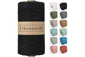 Likeecords Hilo Macrame 4mm x 100m, Cuerda Macrame Natural,Cuerda de Algodon 4mm para Perchas de Plantas, Manualidades, Tejer, Proyectos Decorativos (Negro)