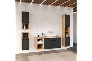Planetmöbel Set completo di mobili da bagno Set completo di mobili da bagno 4 pezzi 120 cm, nei colori rovere oro/antracite