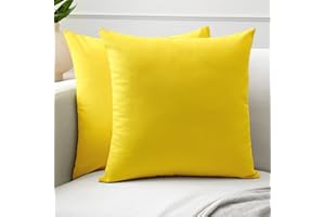 Encasa XO Set di 2 federe per cuscini in cotone I 16x16 in (40x40 cm) - Giallo solare I Senza inserto I Tinta unita Square Federe I Lavabili in lavatrice | Solo per uso interno