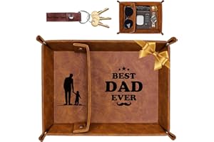 FUNISTREE Fathers Day Valet Tray Gifts for Dad from Daughter, Son or Kids | PU Leather Bedside Organiser for Keys, Wallet, Watch | Step Dad Birthday Gift, Best Dad Ever Present for Him