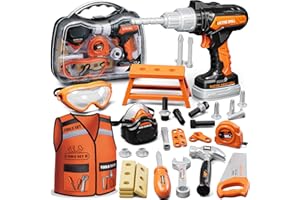 KidBloom Kids Tool Set with Toy Drill, Construction Tools with Tool Box and Vest, Toys for 3 4 Year Old Boys Gifts