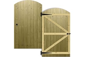 PREMIER GARDEN SUPPLIES Arch Top Wooden Garden Gate 6x3.5ft - Tongue & Groove Fully Framed Treated Timber Door + Ring Latch Hinge Pack, H:6ft x W:3.5ft Ideal for Outdoor Pathway Home Access (High: 180cm x Wide: 105cm)