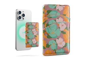 VULKIT Magnetischer Kartenhalter für Handy, dünn, aus Leder, für Damen, Kreditkartenetui mit RFID-Blockierung, Magsafe, Blume, Klassisch