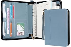 WASON Portefeuilles A5 à Anneaux avec Fermeture Éclair - Carnet de Notes en Cuir PU avec Bloc-Notes Détachable et Rechargeable, Juridique pour Professionnelle, Études et Voyages (Bleu)