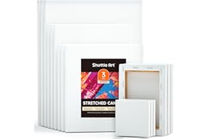 Shuttle Art Canvas for Painting, 15 Multi Pack Canvas, 4x4, 5x7, 8x10, 9x12, 11x14 Inches (3 of Each), 100% Cotton, Primed White, Canvases for Acrylic, Oil Painting