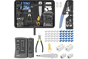 iwillink RJ45 Crimp Tool Kit - Cat6 Cat5e CAT5 Ethernet Crimping Tool Kit with 25x RJ45 Pass Through Connector and Boot, 2X Cat6 Junction Box, 2X Cat6A Coupler,1x Rj45 Crimper