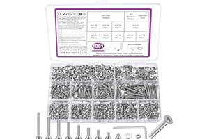 BATENGKEJI Juego de tornillos M3, 1051 unidades, M3, juego de tornillos de cabeza plana con cabeza plana, tornillos de máquina con juego de tuercas, tornillos roscados y tuercas con arandelas
