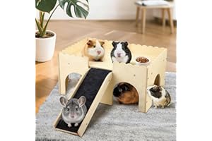 STRIXORN Cachette pour Cochon d'Inde - Jouet en Bois pour Cochon d'Inde - avec escalier et Tapis - 2 Animaux - pour Hamsters, Lapins et Chinchillas