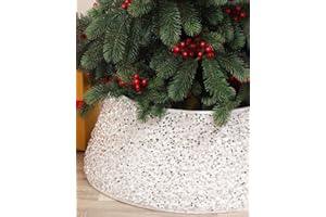 Odot Cubre Pie Arbol de Navidad, Falda Pie para Arbol de Navidad con Purpurina, Blanco Christmas Tree Skirt para Decorar Fiestas en Casa (40 x 60 x 20 cm)