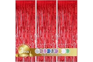TONIFUL 3 Stück Rot Metallic Lametta Vorhänge,Tinsel Folie Vorhang Folienfransen Vorhang für Hochzeit Verlobung Brautdusche Geburtstag Bachelorette Party Bühnendekor …