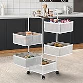 Amazon Brand - Solimo 360° Revolving Preassembled Portable 5 Layer Square Multipurpose Storage Kitchen Rack Carbon Steel Frui