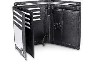 Frentree® Herren Geldbörse aus Nappa Leder mit RFID Schutz, 15 Kartenfächer, Hochformat Portemonnaie, Schwarz