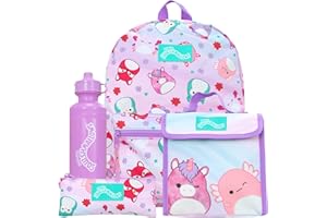 Squishmallows Ensemble de 4 pièces de sac d'école Ensemble sac à dos et sac à déjeuner pour enfants avec trousse et bouteille d'eau | Sacs à dos pour enfants | Marchandise officielle