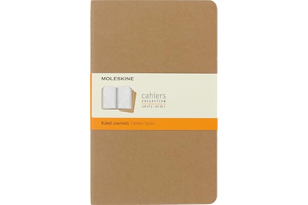 Cahier Moleskine Journal, Lot de 3 carnets lignés, couverture en carton et couture visible, marron, 80 pages, format Large 13 x 21 cm