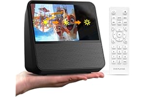 GAONAWAY Lecteur DVD Portable Batterie 4000mAh Intégré (Autonomie > 6h), Bluetooth/USB/AV, Luminosité Réglable, Région Libre, Idéal pour TV, Voyages, Voiture (Noir)