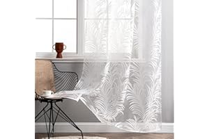 Delien Firanka z woalu, wypalana z liśćmi, przezroczysta, z oczkami, do salonu, szer. x wys. 140 x 225 cm, biała, 1 szt.