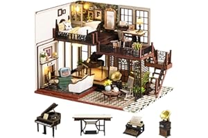 Spilay DIY Miniature Dollhouse Wooden Furniture Kit,Handmade Mini Crafts Modern Villa Model with Dust Cover & Music Box,1:24 Scale Creative Doll House Toys (LV002) (Time Impression)