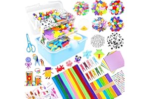 BNUZEIYI Lavoretti Creativi per Bambini DIY Art Craft Set Scatola Lavoretti Bambini a 3 Strati Scovolini Materiali per Scuola Regali Giochi Creativi Ragazzo Ragazza 4-8, 8-12 Anni, Blu
