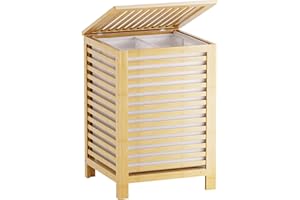 SMIBUY Podwójny kosz na pranie z pokrywką, Bambusowy kosz na pranie 120L z wyjmowaną torbą na wkładkę, 2-sekcyjny sortownik na pranie, łazienka, sypialnia (naturalny)