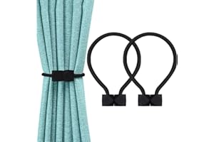 VEGCOO 2 Pcs Magnetic Curtain Tie Backs, European Curtain Tiebacks Curtain Holdbacks Modern Simple Style Drape Tie Backs, Magnetic Curtain Buckle Clips for Home Hotel Office Window Drapery Decoration (Black)