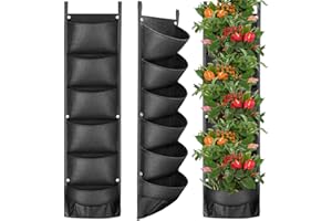 Fengaim Upgraded Deeper and Bigger 6 Pocket Vertical Garden Wall Planter Wall Mounted Hanging Planting Bags for Yard Patio Lawn Garden Fence Plants