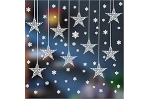 STICKERS4 10 x Large Christmas Bauble Window Stickers with 60 x Snowflakes - Snowflake Star Bauble Christmas Window Stickers - Christmas Window Bauble Stickers