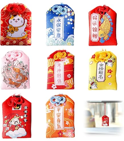 WEBEEDY 10pcs Japanese Omamori Charms Lucky Charms Hanging Pouch Sanctuary Lucky Amulet for Health Fortune Love Safety (Assorted Colors