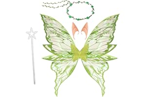 BUCOMTU Ali da Fata per Adulti e Bambini con Orecchie da Elfo Cerchietto da Fata e Bacchette di Fata a Stella per Feste di Compleanno Carnevale Cosplay Halloween,Costumi