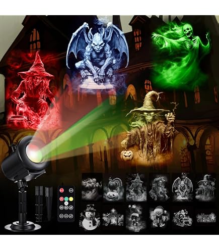 Produktbild von Projektor Weihnachten Aussen, Halloween Lichter Projektor Mit 16 Folien, IP65 Wasserdicht LED Projektionslampe Für Weihnachten, Halloween, Outdoor Indoor Dekorationen, Klub Party
