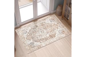 TOPICK Wycieraczka 60 x 90 cm, nadaje się do prania, wycieraczka do wnętrz, krótkie runo, retro, wzór cegły, z motywem kwiatów, orientalny dywan, antybakteryjna, składana, antypoślizgowa, cienka, do